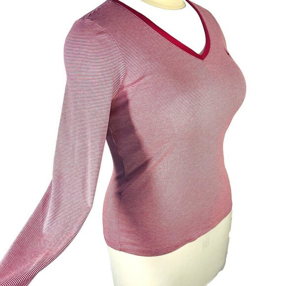 Ralph Lauren Sport Long Sleeve Tee Shirt Women's XL Pink White Pinstriped V-Neck - Picture 5 of 13